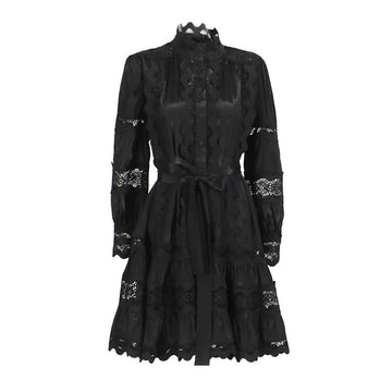 Elegant Court Style 2025 Summer New Collar Lace Embroidery Strap Lotus Side Lantern Sleeve Dress